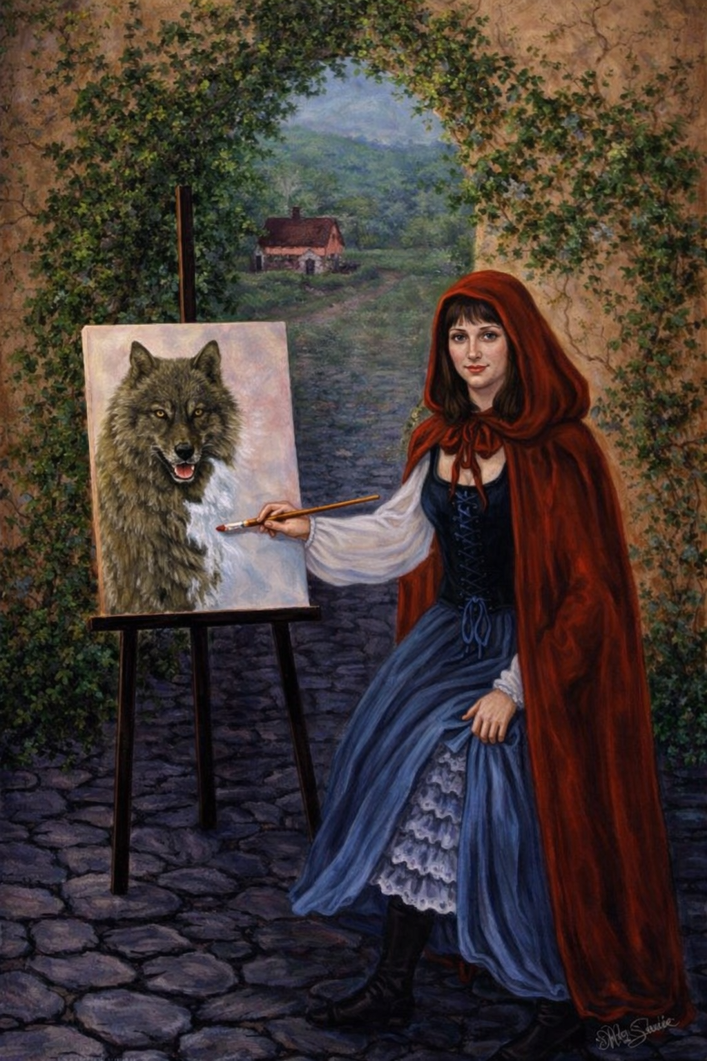 Dealing with the Wolf, acrylic painting by Sherry Leigh Williams