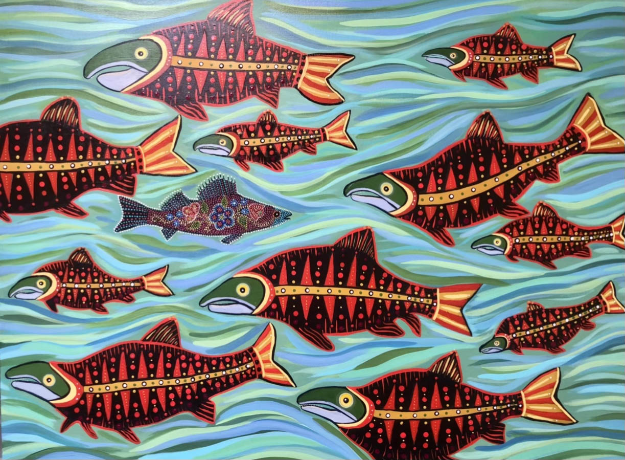 Little Michif Swimming Upstream, acrylic painting by Sherry Leigh Williams, Government of Canada Christmas card 2026