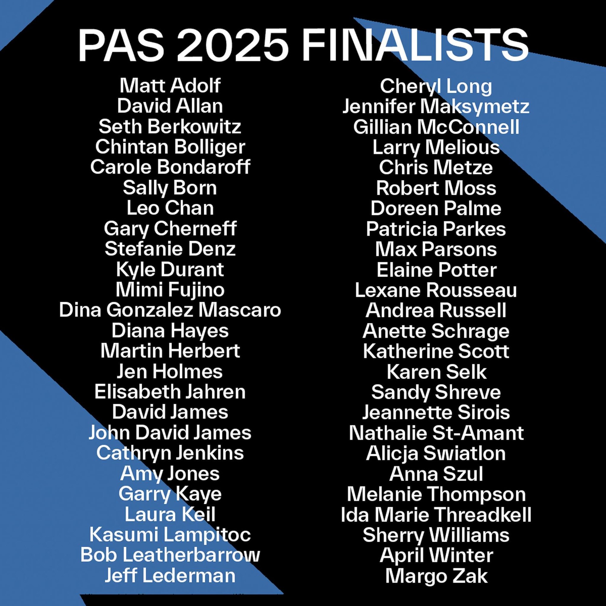 PAS 2025 Finalist list including Sherry Williams